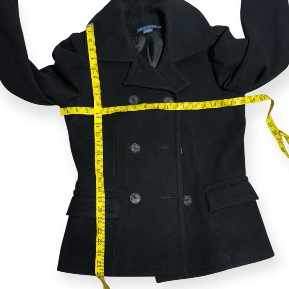 Vintage Y2K Ralph Lauren Blue Label Black wool cashmere double breasted pea coat - Picture 5 of 7